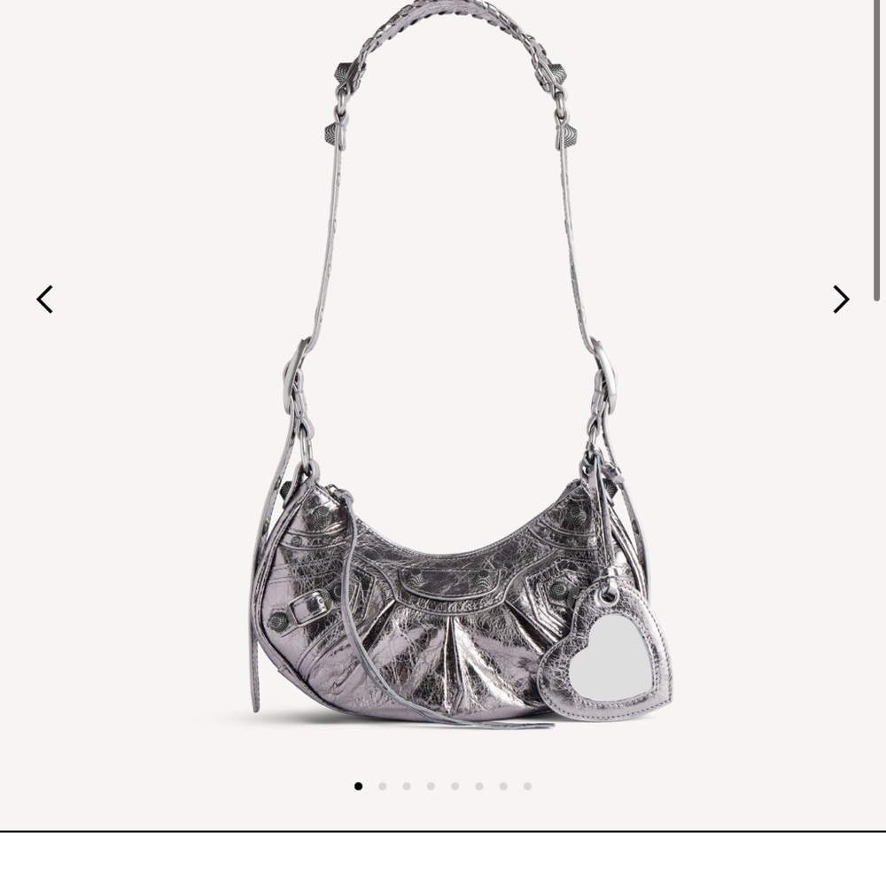 BALENCIAGA WOMEN'S LE CAGOLE SHOULDER BAG XS IN SILVER - AUTHENTIC - Picture 2 of 14